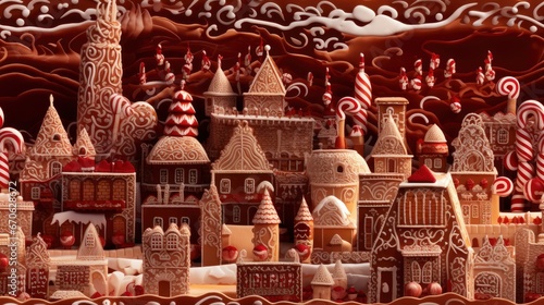 christmas photo of Gingerbread Village an intricate Christmas presents under the tree