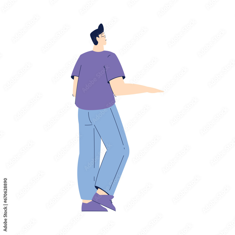 Happy Man Character Standing and Watching Something Vector Illustration