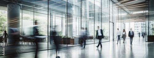 Businesspeople walking in the corridor of a business center  pronounced motion blur.