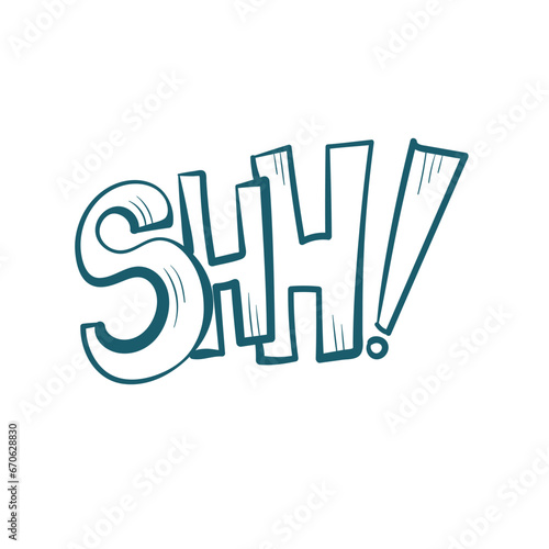 shh comic pop text emotional speech sound vector hand drawn doodle