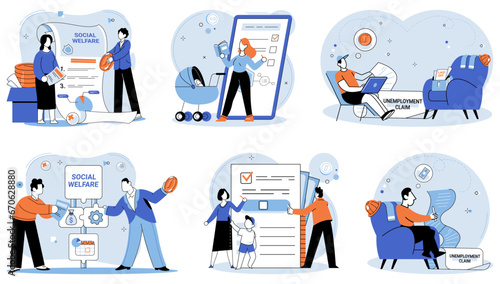 Social security. Vector illustration. Taking action is necessary to ensure efficacy social security programs Organizations play pivotal role in implementation social security measures The economy