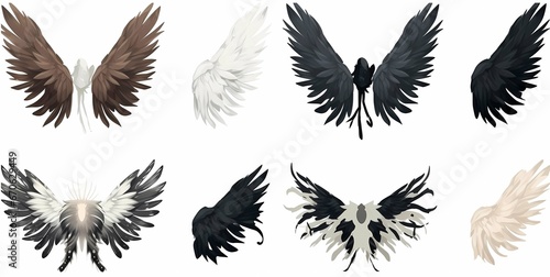 Set of black and white wings isolated on white background, Generative AI illustrations.