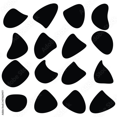 Blob shape organic, vector illustration set. Collection from abstract forms for design and paint. Liquid silhouette drop in modern style. Basic stains isolated elements on white background