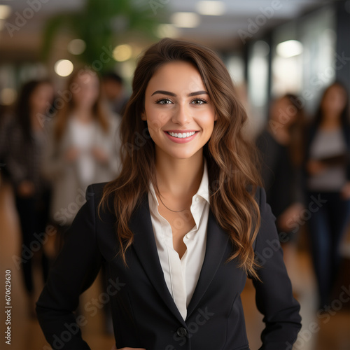 Cheerful woman standing in office environment