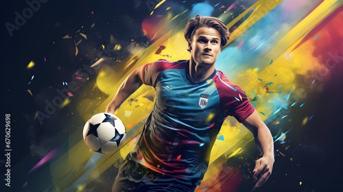 poster template background design of an football player in colorfull design © azone