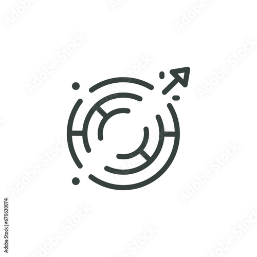 Outline Icon Maze View From Above Cut in Straight Line in Half, Arrow Breaking Through Labyrinths. Such Line Symbol Breakthrough, Overcome Obstacle Concept of Overcoming Barriers. Vector Pictogram.