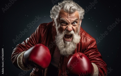 Angry Santa Claus shouting with boxing gloves, studio shot © Giordano Aita