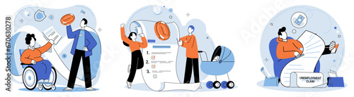 Social insurance. Vector illustration. Assurance protection gives individuals confidence in their financial security Supportive communities provide assistance to those in need Saving money is wise