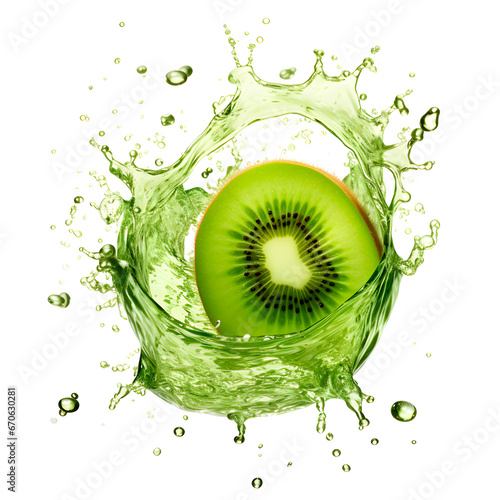 Kiwi with juice splash on the white background, summer fruits concept, realistic design illustration, generative ai