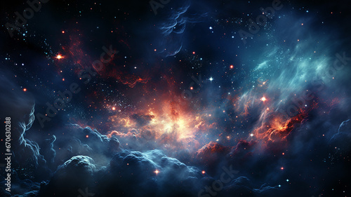 Beautiful space galaxy cloud nebula. Colorful star night cosmos. Universe science astronomy. Supernova background wallpaper. Generative AI photo