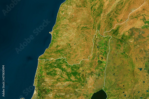 Gaza, Palestine - Map of the Gaza Strip, satellite view, top view, border recolored, Close up, edited photo