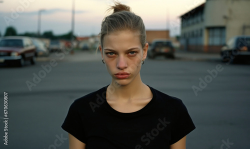 Androgynous woman with intense facial expression photo