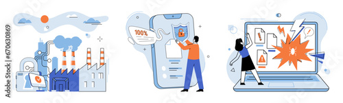 Data protection. Vector illustration. Flat design elements create visually appealing datprotection concepts Safety measures are implemented to safeguard digital assets Banners raise awareness about