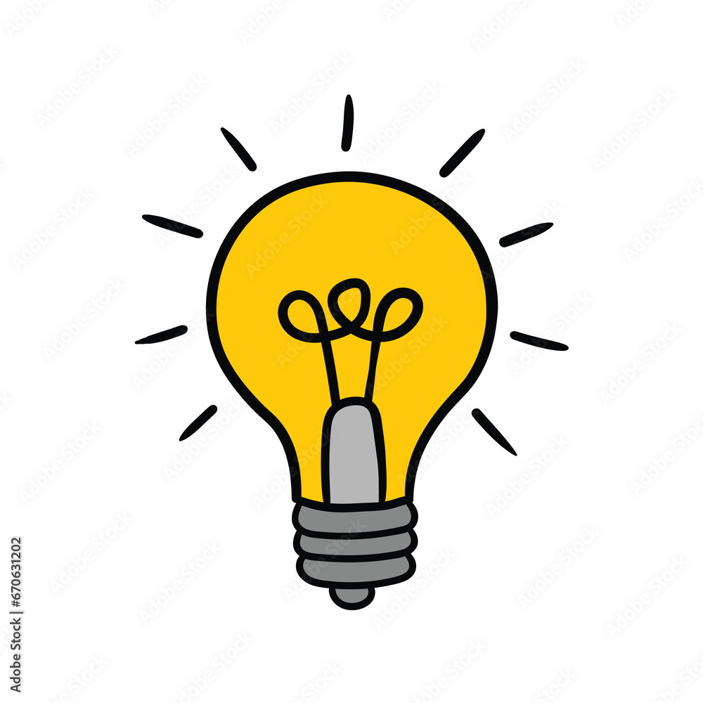 Hand-drawn cartoon doodle icon light bulb on a white background. Hand-drawn cartoon doodle icon light bulb on a white background.