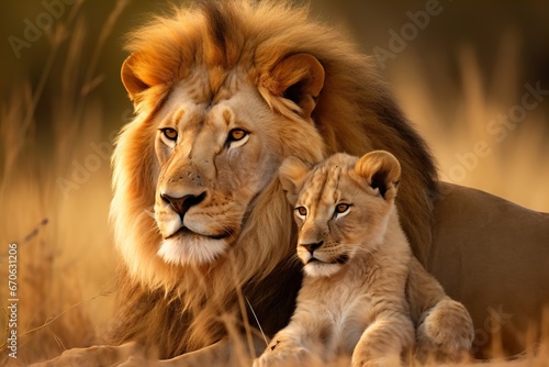 Regal Lion and Cub in Golden Light © Judeah Stock