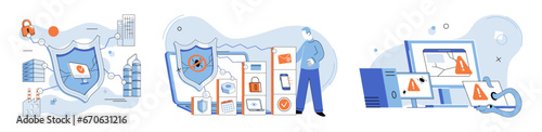 Information privacy. Vector illustration. Services manage databases must prioritize datsecurity and privacy Guards and defenses shield sensitive information from cyber threats Saving personal