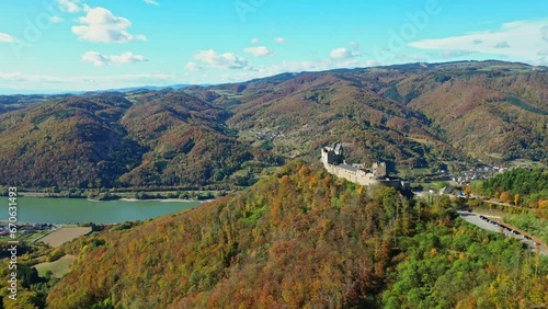 Aggsbach castle in the Wachau Unesco world heritage area in Austria, aerial view photo