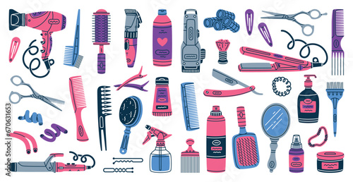 Professional Hairdressing Tools and Accessory for Hairdo Vector Set
