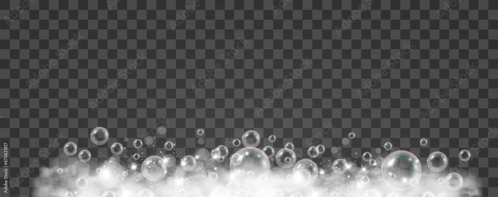Air bubbles on a transparent background. Soap foam vector illustration.
Air bubbles on a transparent background. Soap foam vector illustration.