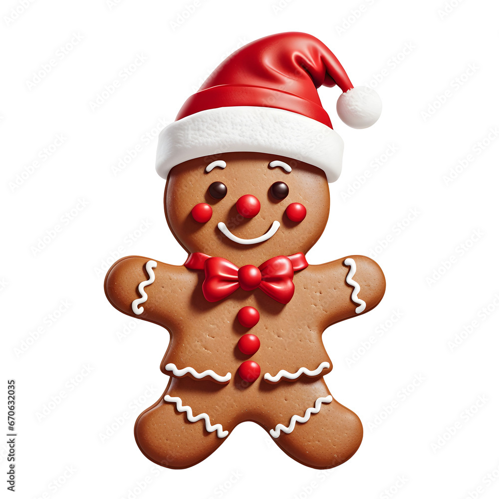 Biscoito Natalino fofo, boneco de gengibre isolado com gorro de natal ...