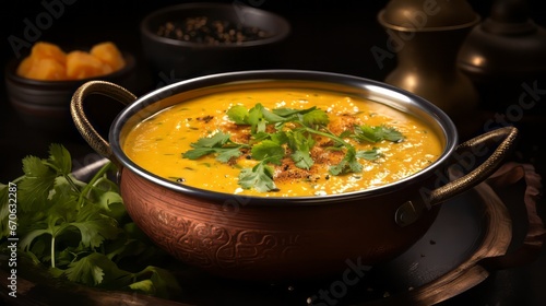 Indian Red Lentil Dahl Soup in a bowl