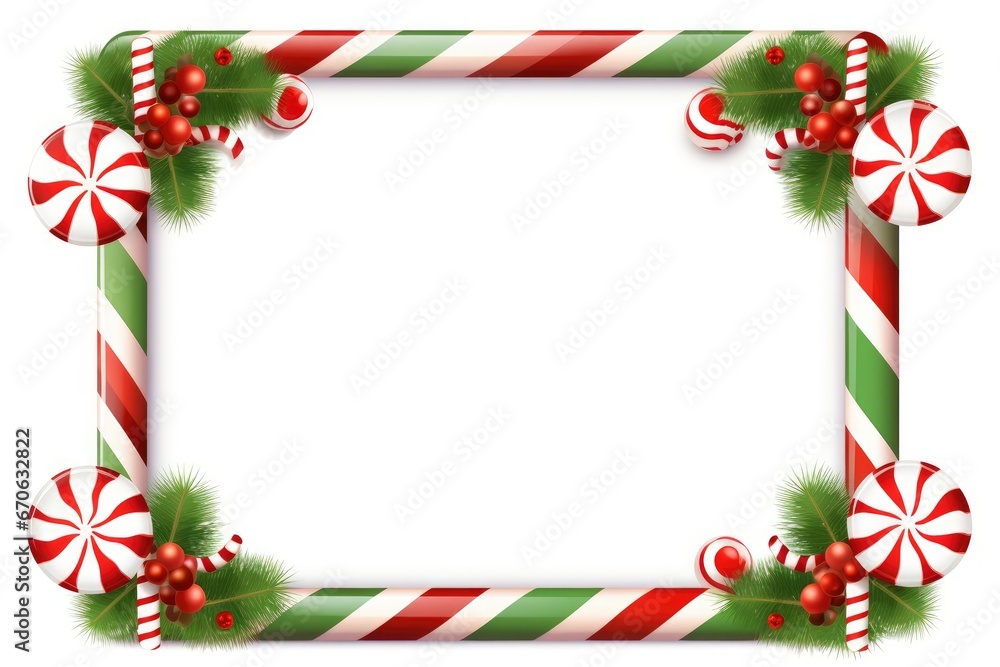 A Festive Christmas Frame Adorned With Candy Canes and Holly Created With Generative AI Technology A Festive Christmas Frame Adorned With Candy Canes and Holly Created With Generative AI Technology