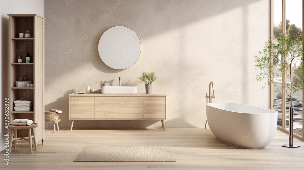 Modern minimalistic bathroom with wood accents Modern minimalistic bathroom with wood accents