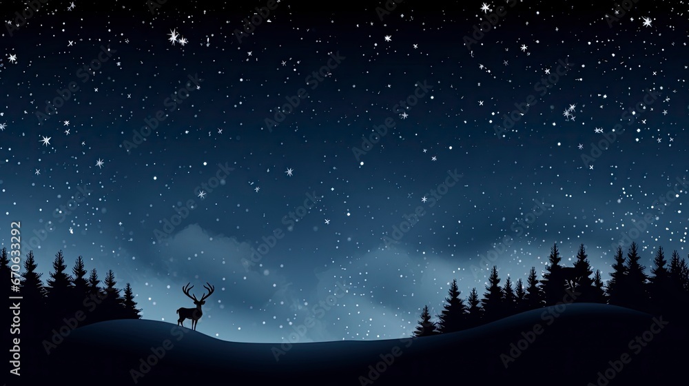 Naklejka premium christmas background for of Starlit Night a dark sky Reindeer