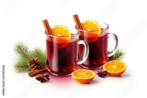 Mugs of Festive Mulled Beverage with Spiced Aromas and Citrus Garnish Created With Generative AI Technology