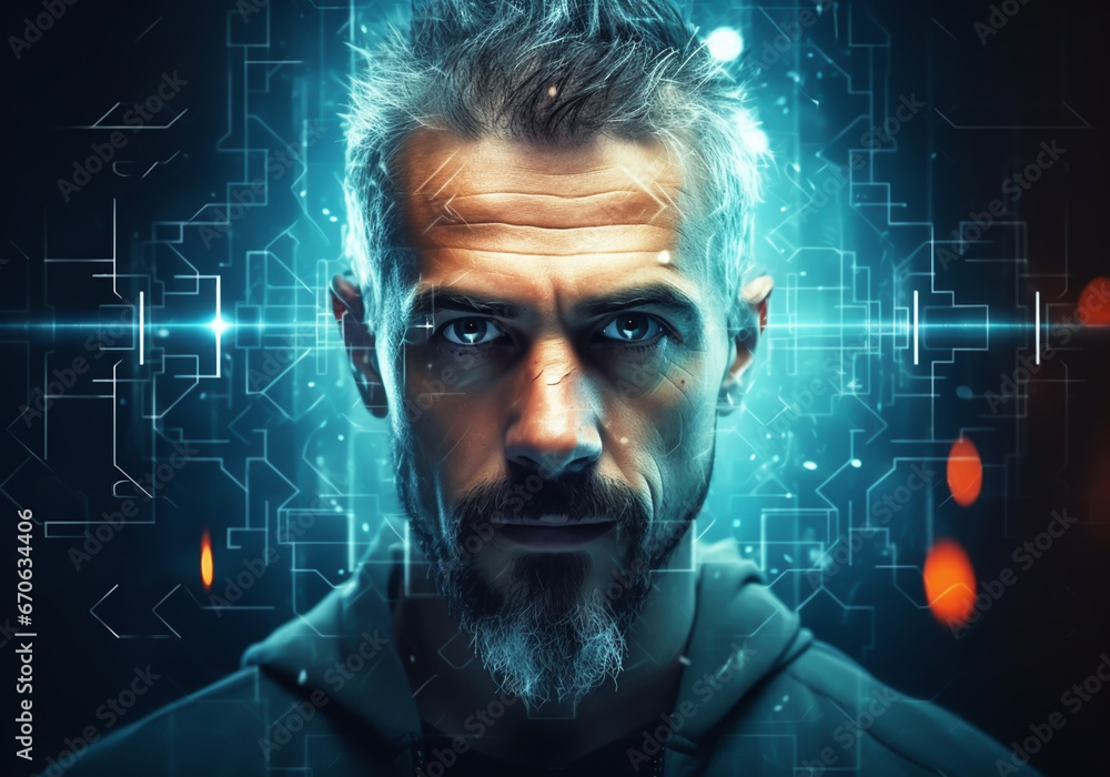 Portrait of a man on an abstract technological background. AI generative Portrait of a man on an abstract technological background. AI generative