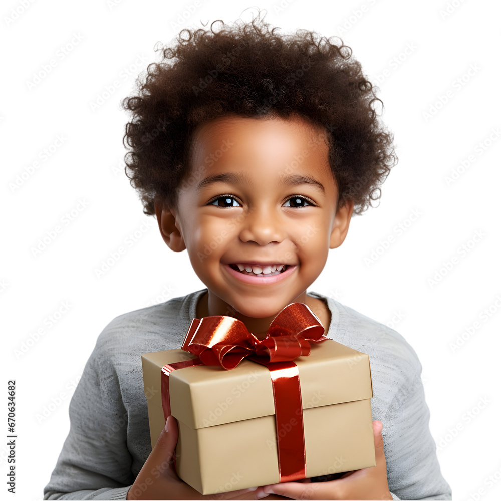 Happy Young Boy with Gift on transparent background Happy Young Boy with Gift on transparent background