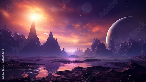 Science fiction images - Alien planet: “alien planet with two suns and a purple sky