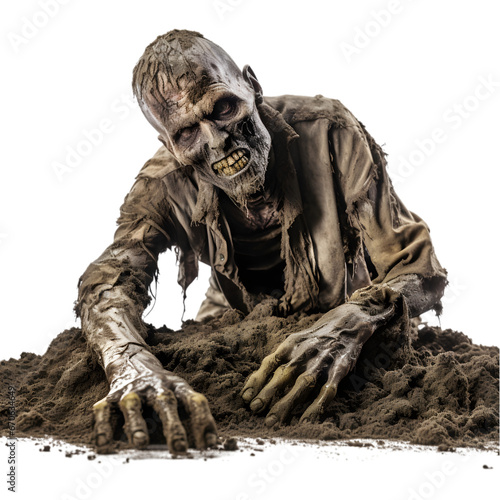 Zombie Rising from Grave on Transparent Background