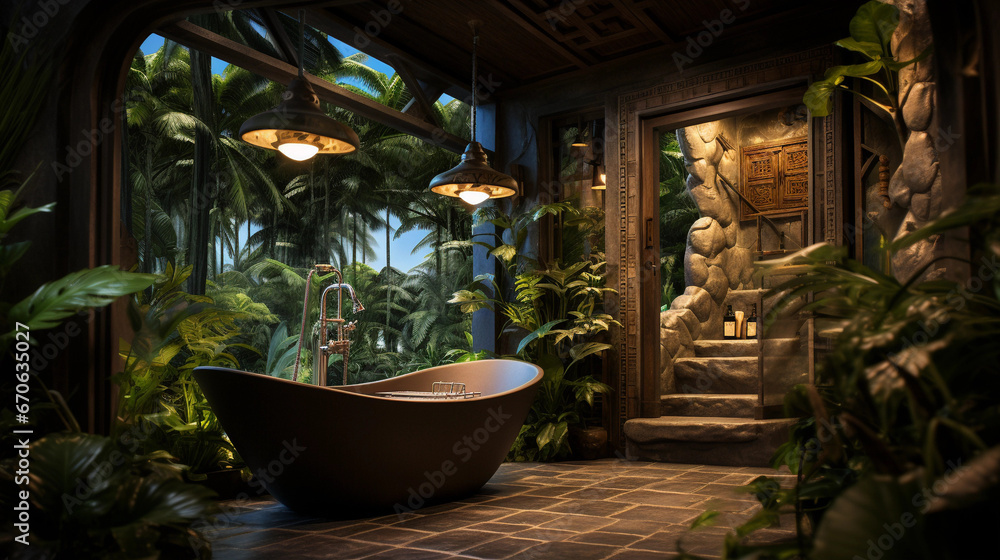 Modern tropical style bathroom with a bathtub Modern tropical style bathroom with a bathtub