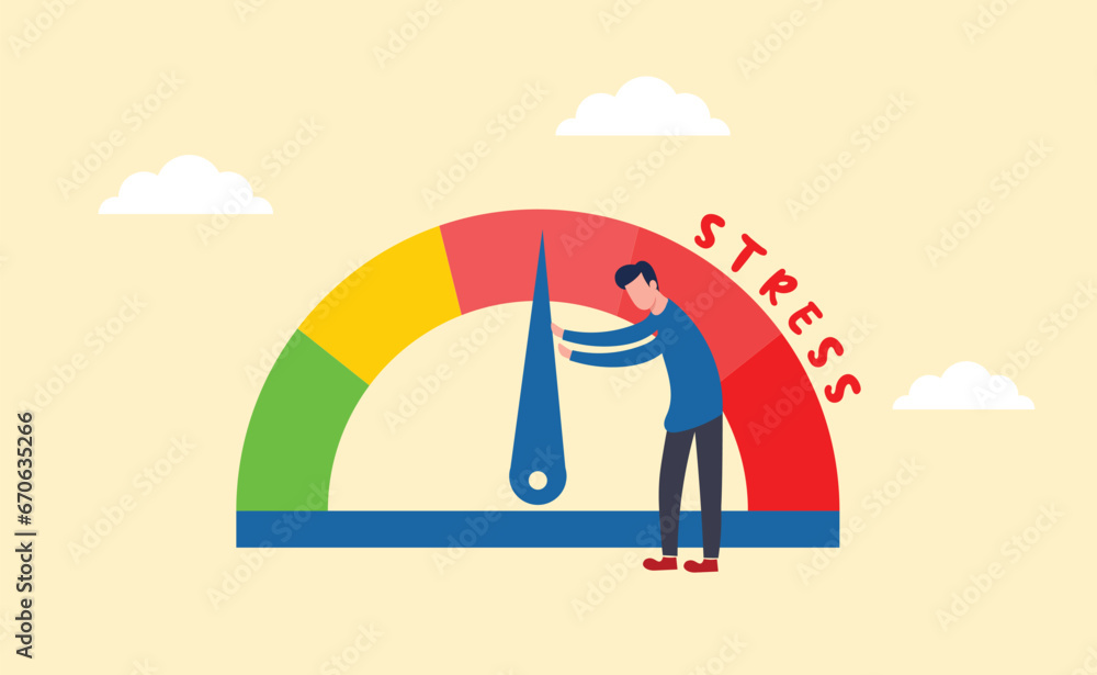 Stress level decreases with problems and pressure solving tiny people concept. Tired of frustrated employee in work vector illustration. Angry tension in business lifestyle. Emotional overload scene. Stress level decreases with problems and pressure solving tiny people concept. Tired of frustrated employee in work vector illustration. Angry tension in business lifestyle. Emotional overload scene.