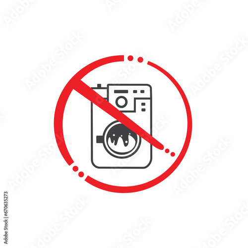 Not use Washing machine icon flat style red line art. Forbidden Clothes dryer, washer or Laundry Vector design template on white background.
