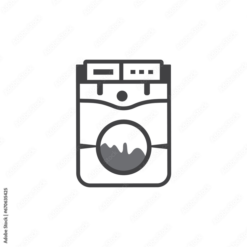 Washing machine icon, flat style line art black and white. Clothes dryer, washer or Laundry Vector design template on white background. Washing machine icon, flat style line art black and white. Clothes dryer, washer or Laundry Vector design template on white background.