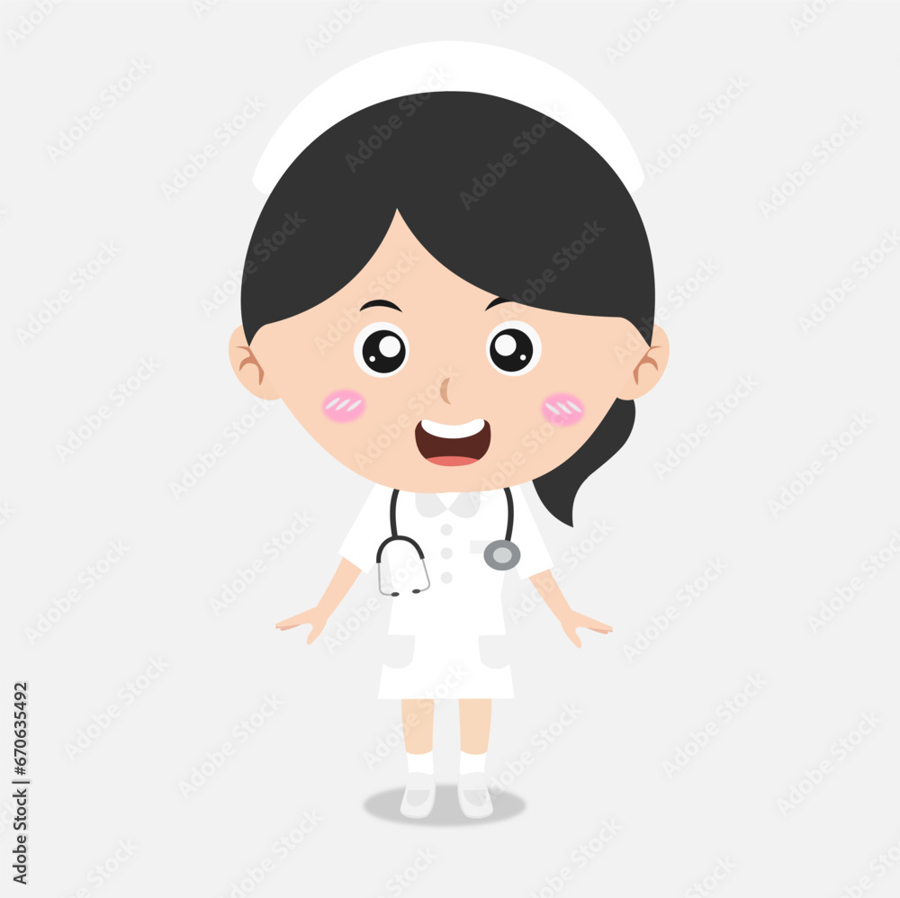 Smiling cute nurse with stethoscope, medical specialist, on white background medical concept. Illustration.vector Smiling cute nurse with stethoscope, medical specialist, on white background medical concept. Illustration.vector