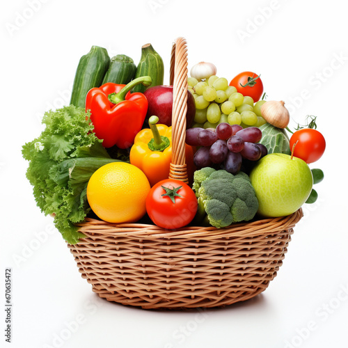 fresh vegetables in a basket with white background