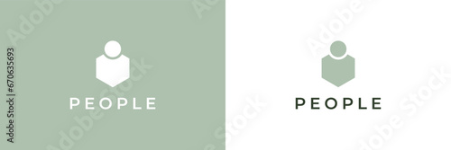 People Logo Image. Geometric Shape Human Symbol with Hexagon Style isolated on Dual Background. Flat Vector Logo Design Template Element for Branding Logos.