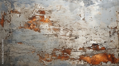 An enthralling fusion of decay and resilience, as rusted stains intertwine with hints of mold on a weathered metal canvas, evoking a sense of abstract beauty and untold stories
