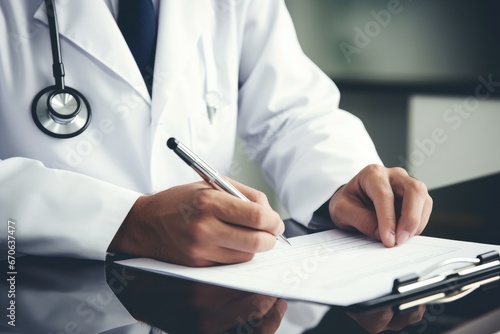 Doctor checks documents medical and writing paperwork in hospital or medical clinic, medical and health care concept.