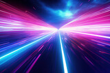 Hyperspace jump, blue and purple lights blurred in zoom effect, abstract digital background