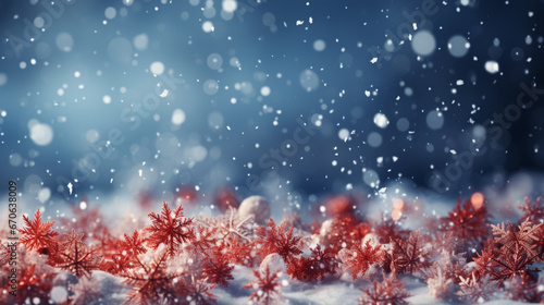 Snow red background, Christmas snowy winter design. Christmas background of snowflake. generative ai © Witri