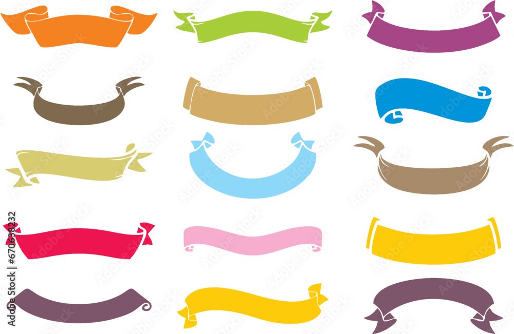 Hand drawn colorful ribbon banners icon set. Design elements for greeting cards, banners, invitation. Multipurpose Editable vector for poster and banners, easy to change color or size. eps 10.