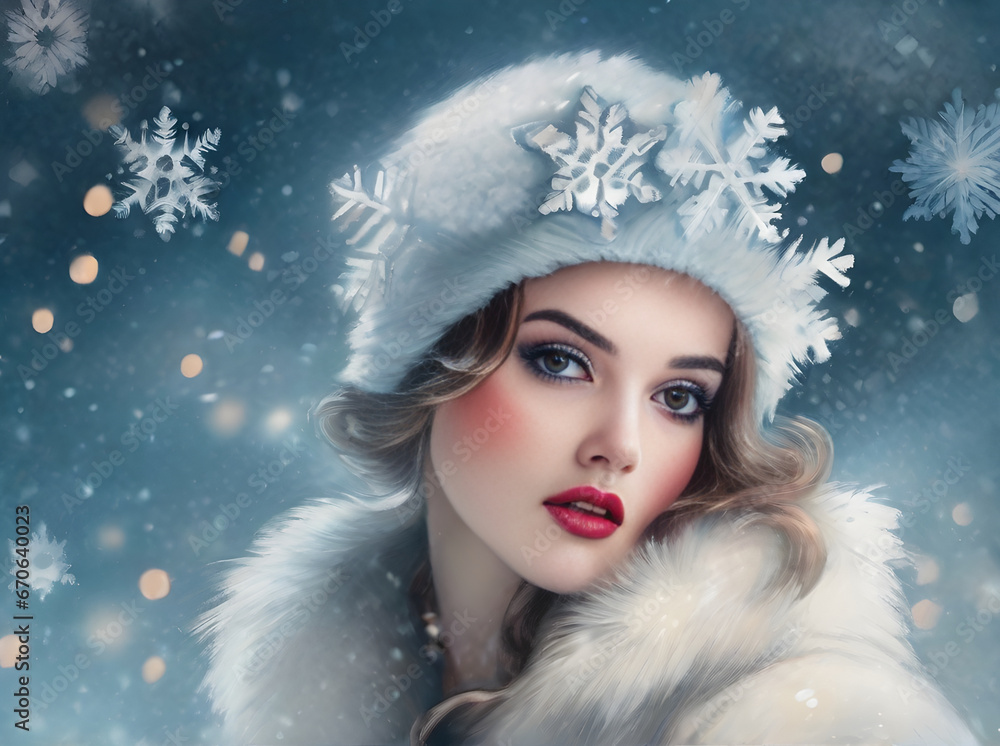 Snowflakes on painted background vintage and realistic.