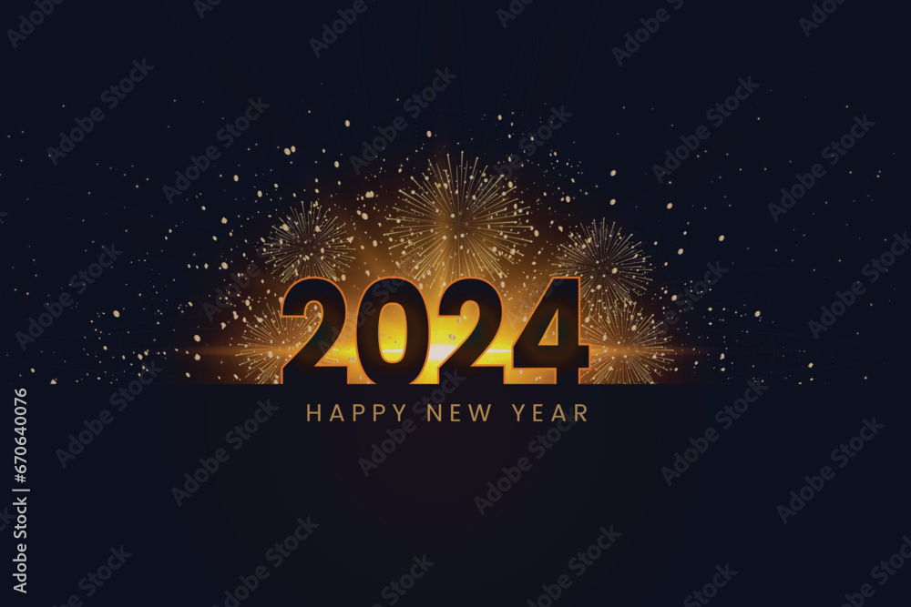 Happy New Year 2024 with sparkling festival numbers full of beautiful colors happy New Year 2024 celebration.