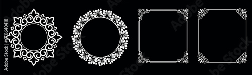 Set of decorative frames Elegant vector element for design in Eastern style, place for text. Floral black and white borders. Lace illustration for invitations and greeting cards.