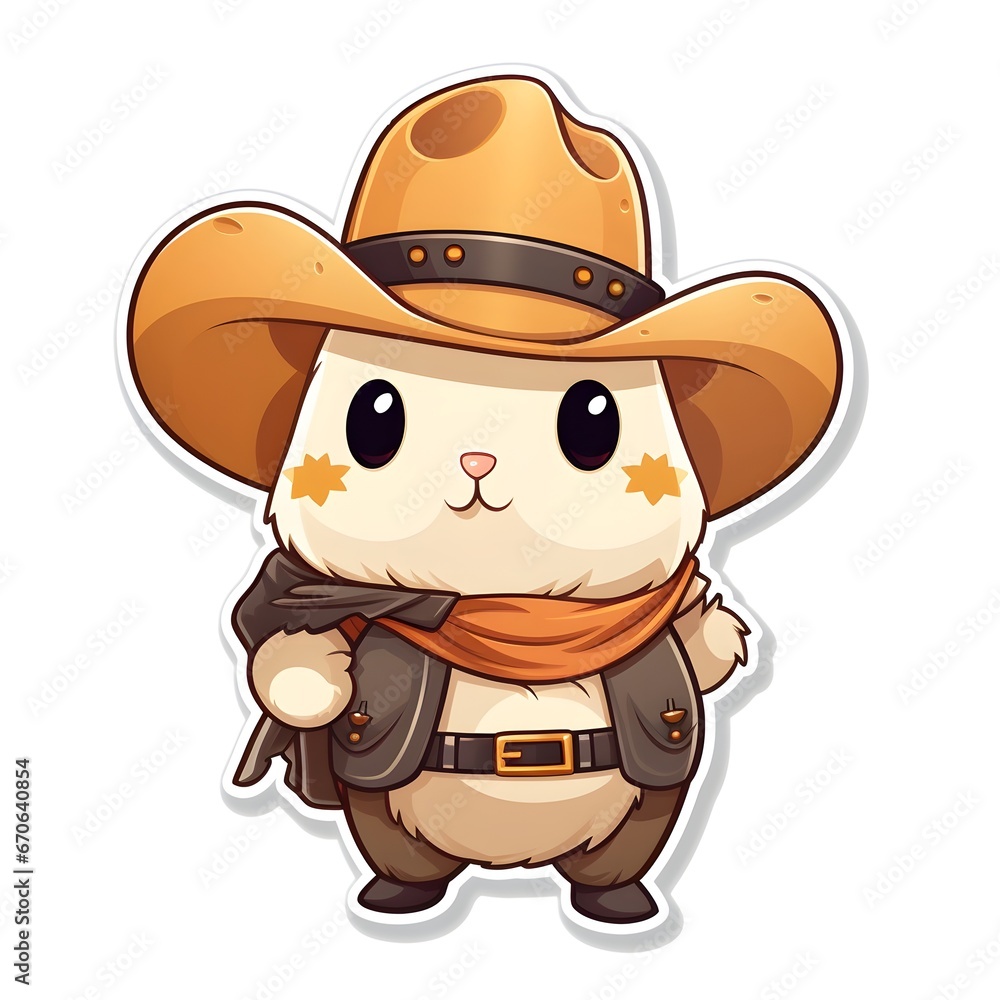 Fototapeta premium cute hamster as a cowboy sticker design with white background