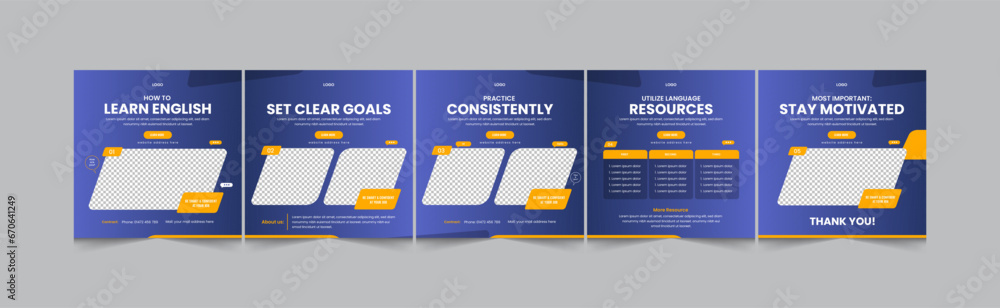 Instagram carousel template for e-learning. Set of editable social ...